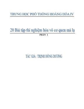 20 Bài tập thí nghiệm Hóa vô cơ - Trịnh Hồng Dương